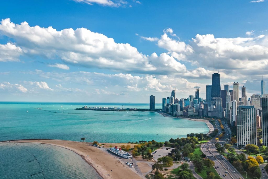 Chicago skyline on lake Michigan